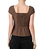 French Connection Diana Textured Gingham Print Square Neck Short Sleeve Button Front Top - Image 2