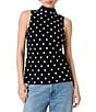 French Connection Ennis Satin Polka Dot Mock-Tie Neck Sleeveless Bow Top - Image 1