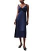French Connection Ennis Satin V-Neck Sleeveless Lace Midi Dress, Color:Marine/Black - Image 1