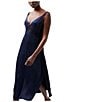 French Connection Ennis Satin V-Neck Sleeveless Lace Midi Dress, Color:Marine/Black - Image 3