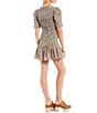 Color:Deep Moss - Image 2 - Erika Camo Print Puffed Short Sleeve Crew Neck Tiered Ruffle Hem Smocked Mini Dress