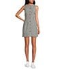 French Connection Gingham Round Neck Sleeveless Button Front Mini Dress, Color:Black Gingham - Image 1