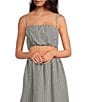 French Connection Gingham Square Neck Spaghetti Strap Ruched Crop Coordinating Top, Color:Black Gingham - Image 1