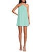 French Connection Halter Neck Sleeveless Sunburst Pleated Georgette Mini Dress, Color:Pastel Turquoise - Image 1