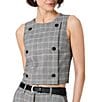 French Connection Matteo Plaid Suiting Round Neck Sleeveless Double Breasted Coordinating Top - Image 1