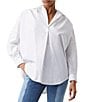 Color:Linen White - Image 1 - Rhodes Textured Long Sleeve Collared Popover Top