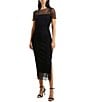 Color:Blackout - Image 1 - Saskia Ruched Mesh Crew Neck Short Sleeve Midi Dress