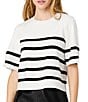 French Connection Sloane Knit Stripe Round Neck Short Sleeve Top - Image 1