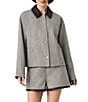 French Connection Speckled Herringbone Suiting Collared Long Sleeve Cropped Jacket - Image 1