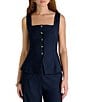 French Connection Square Neck Sleeveless Button Front Coordinating Twill Top - Image 1