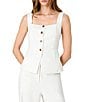 French Connection Square Neck Sleeveless Button Front Coordinating Twill Top - Image 1
