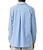 Color:White/Blue - Image 2 - Stripe Print V-Neck Point Collar Long Sleeve Pop Over Oversized Shirt