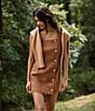 French Connection Structured Tweed Square Neck Sleeveless Button Front Mini Dress, Color:Cafe Brown - Image 4