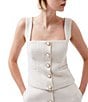 French Connection Structured Tweed Square Neck Sleeveless Novelty Button Front Top, Color:Classic Cream - Image 1