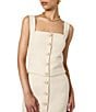 French Connection Structured Tweed Square Neck Sleeveless Novelty Button Front Top, Color:Classic Cream - Image 4