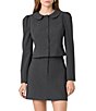 French Connection Tavi Stretchy Crosshatch Peter Pan Collar Puff Sleeves Button Front Coordinating Jacket - Image 1