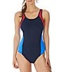 Color:Astral Navy - Image 1 - Freestyle Colorblock Scoop Neck High Leg Underwire Extended Bra Size One Piece Swimsuit