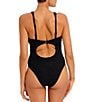 Color:Black - Image 2 - Ibiza Waves Scrunch Embossed Scoop Neck Cut-Out Underwire Extended Bra Size One Piece Swimsuit