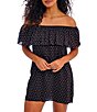 Color:Black - Image 1 - Jewel Cove Dotted Print Off-the-Shoulder Swim Cover-Up Shift Dress