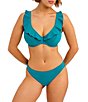 Freya Jewel Cove Hi-Apex Solid Plunge V-Neck Waterfall Edge Extended Bra Sizes Underwire Swim Top & Solid Hipster Swim Bottom - Image 1