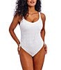 Freya Nomad Nights Crochet Scoop Neck High Leg Underwire Extended Bra Size One Piece Swimsuit, Color:White - Image 1