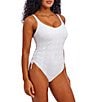 Freya Nomad Nights Crochet Scoop Neck High Leg Underwire Extended Bra Size One Piece Swimsuit, Color:White - Image 4