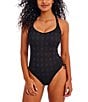 Color:Black - Image 1 - Nomad Nights Crochet Scoop Neck High Leg Underwire Extended Bra Size One Piece Swimsuit