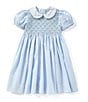 Color:Blue/White - Image 1 - Baby Girls 12-24 Months Floral Printed Smocked Dress