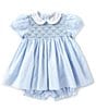 Color:Blue/White - Image 1 - Baby Girls 3-9 Months Floral Printed Smocked Dress