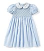 Color:Blue/White - Image 1 - Little Girls 2T-4T Floral Printed Smocked Dress