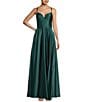 Color:Hunter - Image 1 - Front Slit Ball Strappy Back Satin Gown
