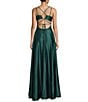 Color:Hunter - Image 2 - Front Slit Ball Strappy Back Satin Gown