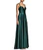 Color:Hunter - Image 3 - Front Slit Ball Strappy Back Satin Gown
