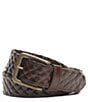 Color:Brown - Image 1 - Leather Covered Woven Belt