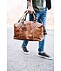 Color:Cognac - Image 6 - Logan Overnight Leather Weekender Duffle Bag