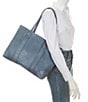 Color:Denim - Image 4 - Melissa Washed Leather Shopper Tote Bag