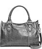 Color:Carbon - Image 1 - Melissa Metallic Washed Leather Satchel Bag