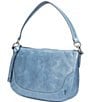 Color:Denim - Image 4 - Melissa Zip Leather Silver Hardware Crossbody Shoulder Bag