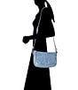 Color:Denim - Image 5 - Melissa Zip Leather Silver Hardware Crossbody Shoulder Bag