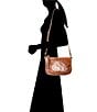 Color:Cognac - Image 4 - Melissa Zip Leather Crossbody Shoulder Bag