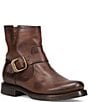 Color:Chocolate - Image 1 - Veronica Leather Buckle Moto Booties