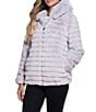 Color:Grey - Image 1 - Faux Fur Stand Collar Long Sleeve Grooved Hooded Jacket