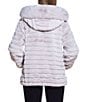Color:Grey - Image 2 - Faux Fur Stand Collar Long Sleeve Grooved Hooded Jacket