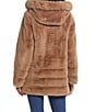Gallery Grooved Water Resistant Faux Fur Stand Collar Hooded Snap Front Swing Coat, Color:Camel - Image 2