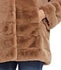 Gallery Grooved Water Resistant Faux Fur Stand Collar Hooded Snap Front Swing Coat, Color:Camel - Image 3