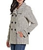Gallery Herringbone Double Brested Wool Blend Button Front Peacoat, Color:Black/White - Image 3