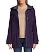Gallery Solid Notch Collar Internal Drawcord Snap Front A-line Rain Jacket, Color:Purple Shadow - Image 1