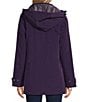 Gallery Solid Notch Collar Internal Drawcord Snap Front A-line Rain Jacket, Color:Purple Shadow - Image 3