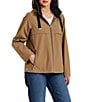 Gallery Stand Collar Drawcord Hooded Packable Zip Front Rain Jacket - Image 1