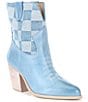 Color:Blue - Image 1 - Ace-HighTwo Checked Leather Cowboy Booties